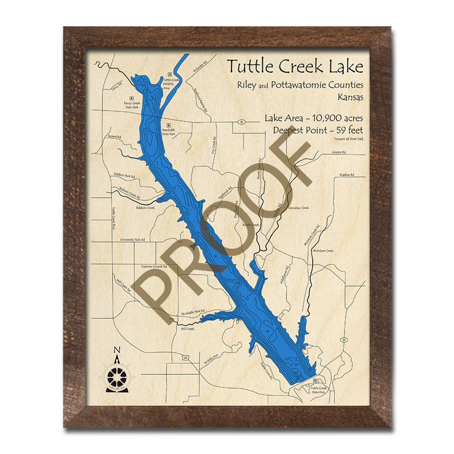 Tuttle Creek Lake Kansas 3D Wood Map Custom Nautical Map Etsy