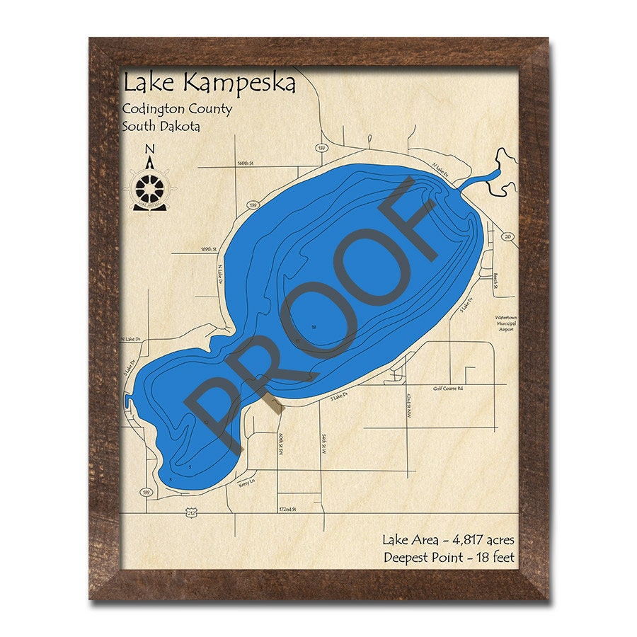 Lake Kampeska SD 3D Wood Map 3D Depth Map Cabin Decor Etsy