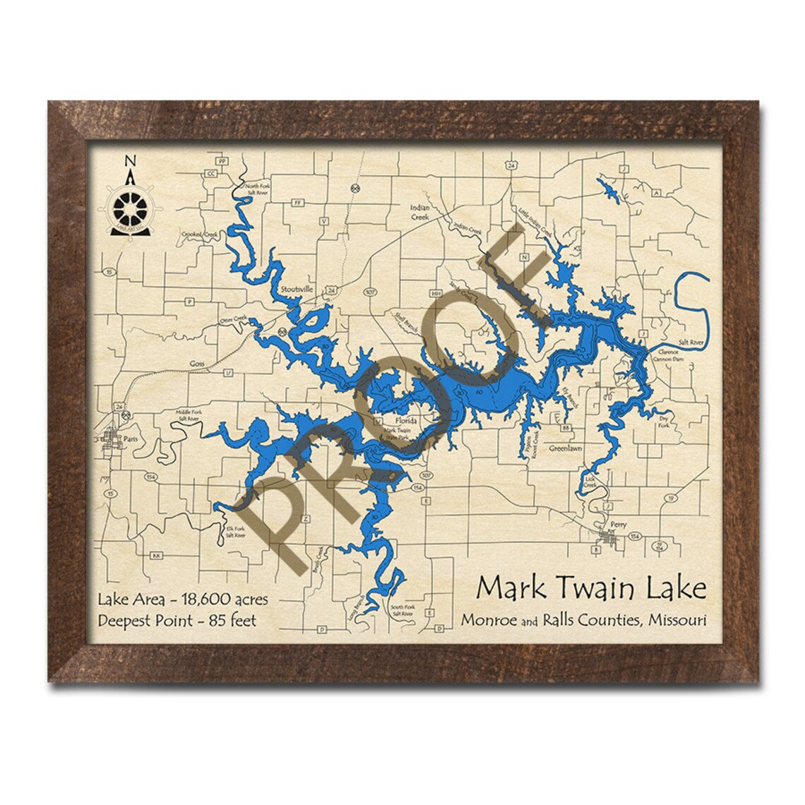Mark Twain Lake MO 3D Wood Map Custom Nautical Map Cabin Etsy