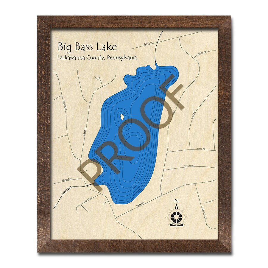 Big Bass Lake PA 3D Wood Map Custom Nautical Map Cabin Etsy