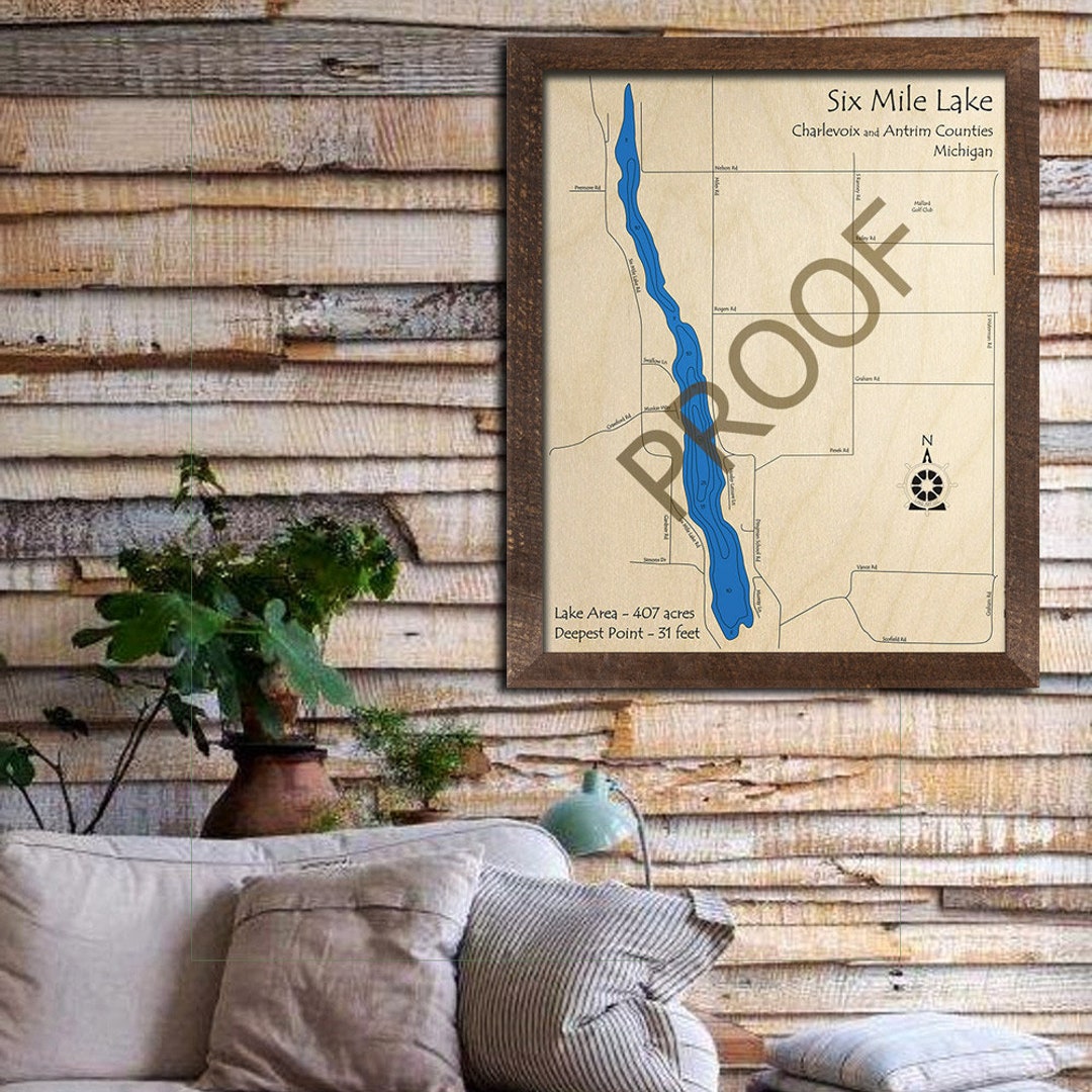 Six Mile Lake MI 3D Wood Carved Map Custom Nautical Map Etsy