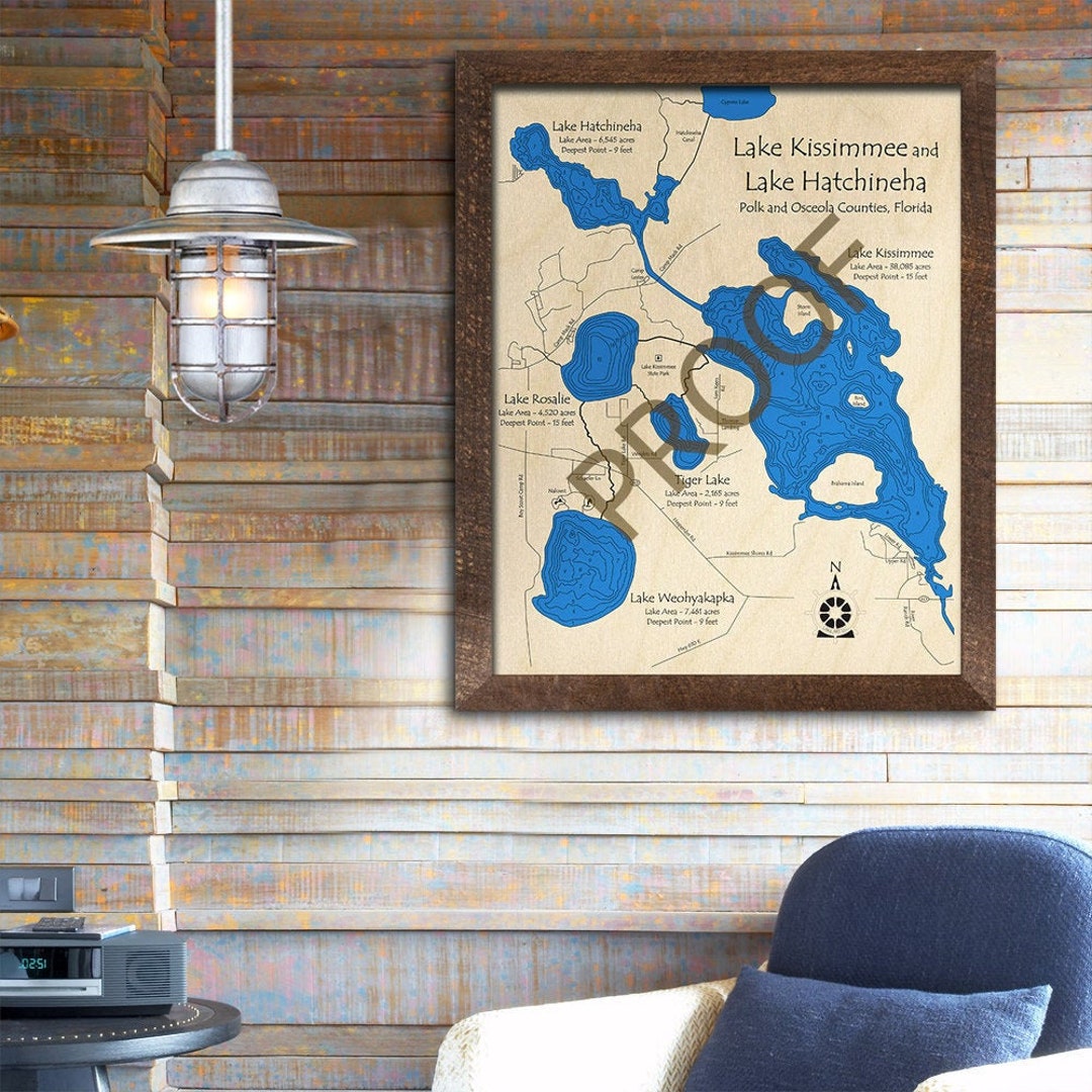 Lake Kissimmee Lake Hatchineha, FL 3D Map Custom Nautical Map, Unique