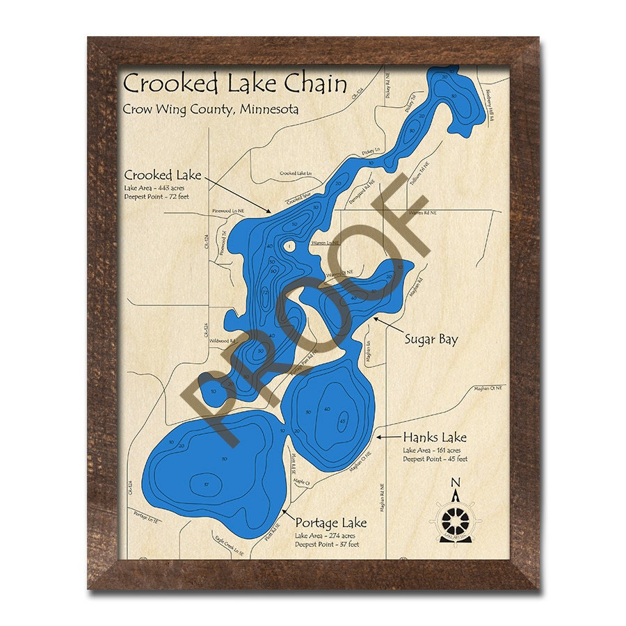 Crooked Lake Chain MN 3D Wood Map Custom Nautical Map Etsy