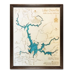 Wood Lake Oroville Map | 3D Nautical Wood Chart of Lake Oroville | Anniversary Gift,  Gift for Him, Nautical Décor
