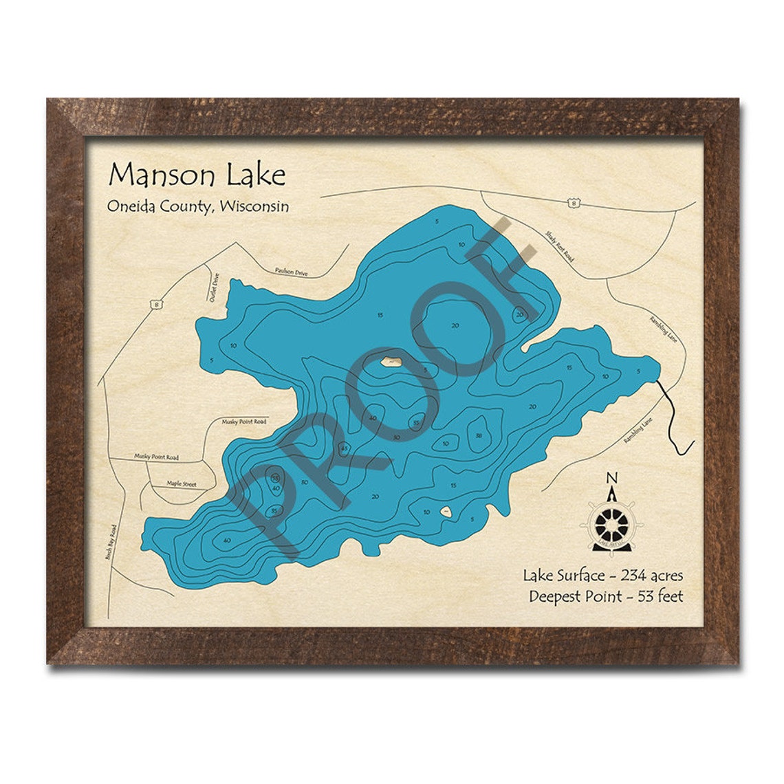 Manson Lake WI 3D Wood Carved Map Custom Nautical Wall Art Etsy