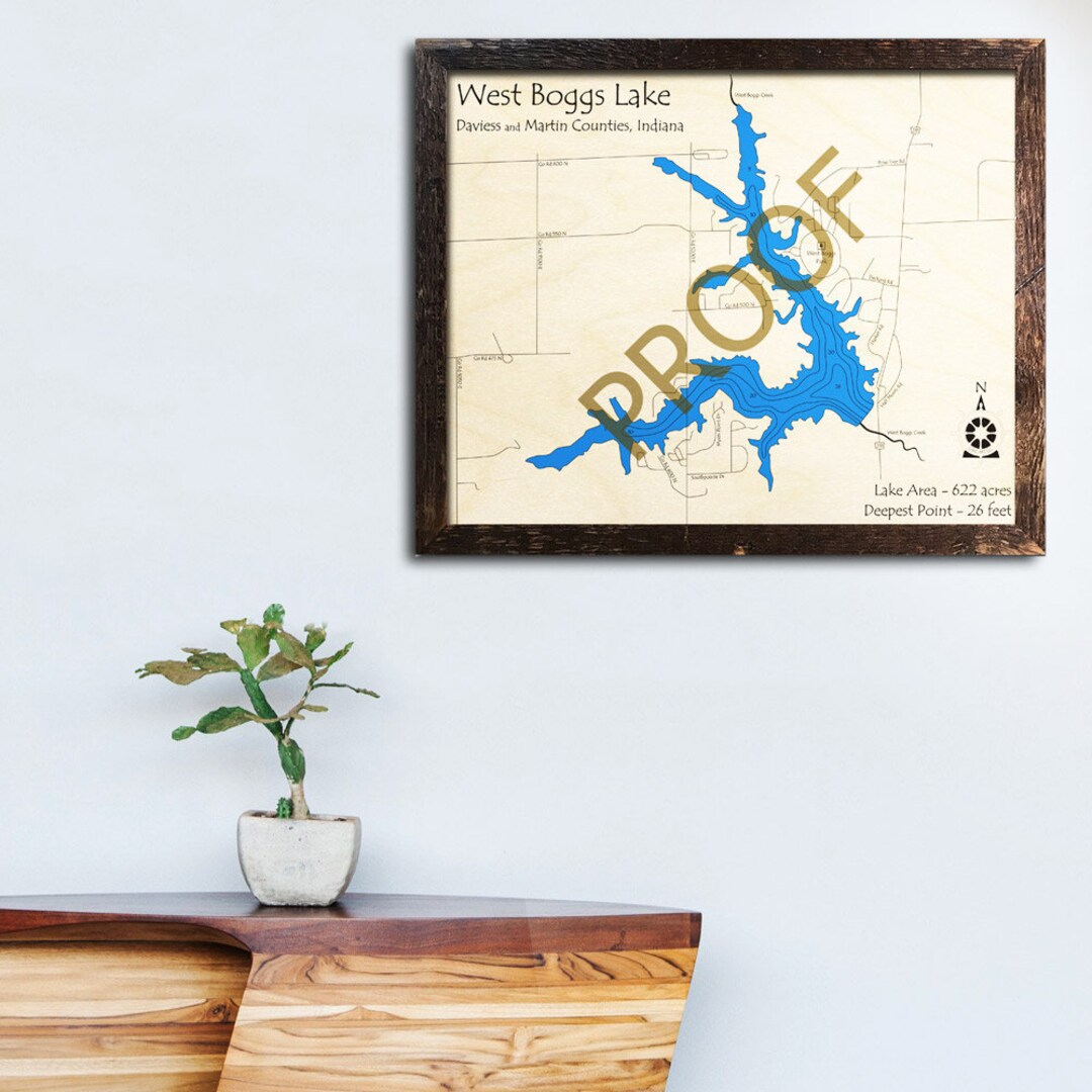 West Boggs Lake IN 3D Wood Map Custom Cabin Decor Lake Etsy