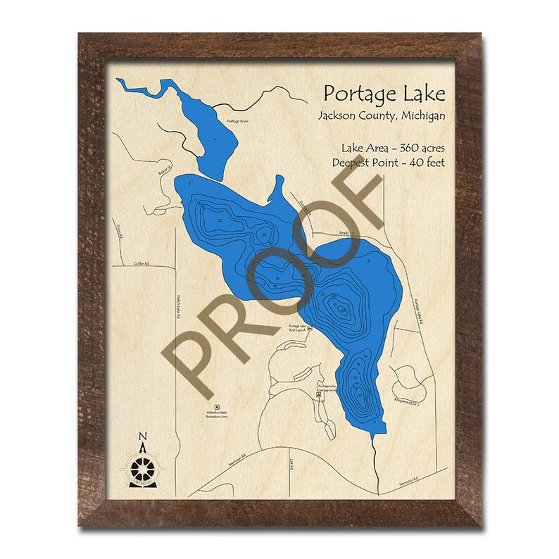 Portage Lake jackson Cty MI 3D Wood Carved Map Custom Etsy