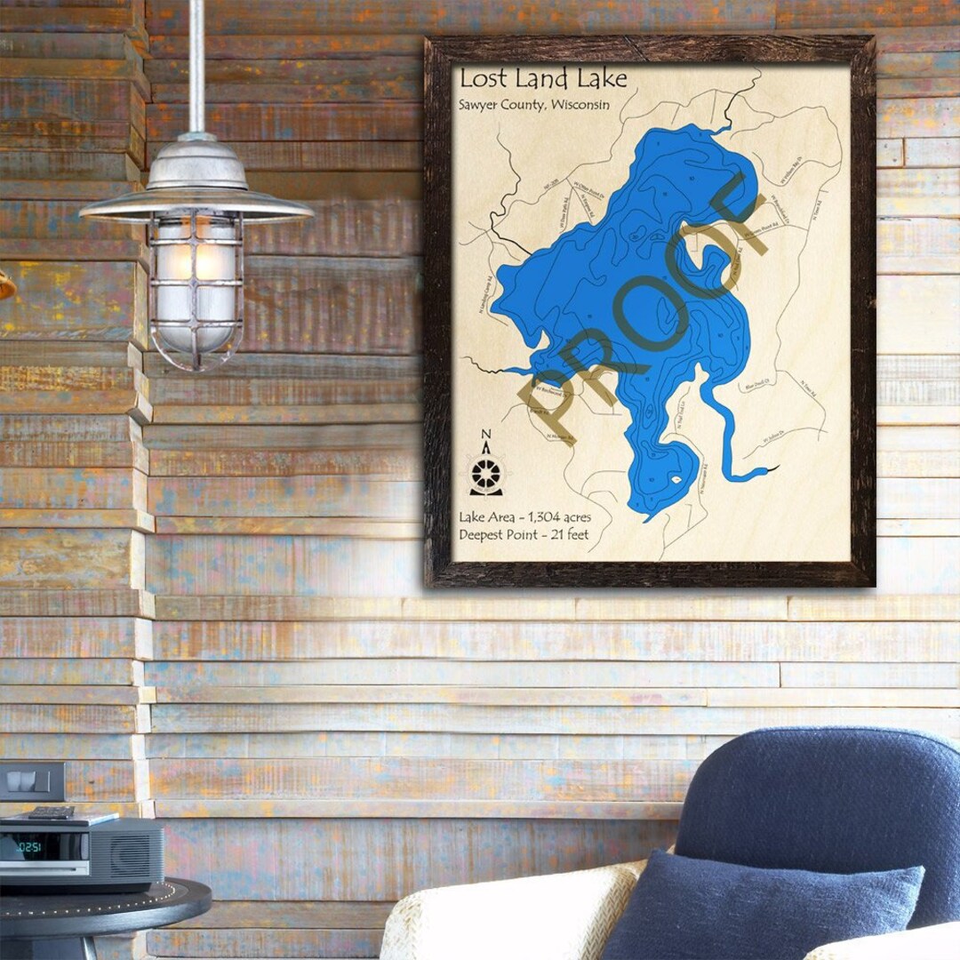 Lost Land Lake, Wisconsin 3D Wood Map Cabin Decor Lake House Décor