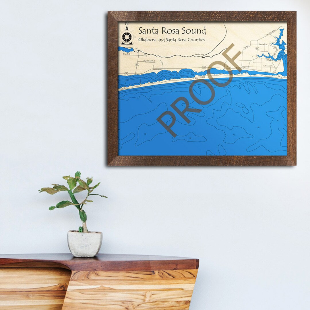 Santa Rosa Soundbridge Map Santa Rosa Sound, FL 3D Map | Custom Nautical Map, Unique Cabin Decor ...
