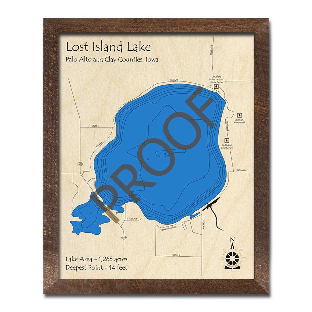 Wooden Lost Island Lake Map Iowa 3D Wood Chart Custom Etsy
