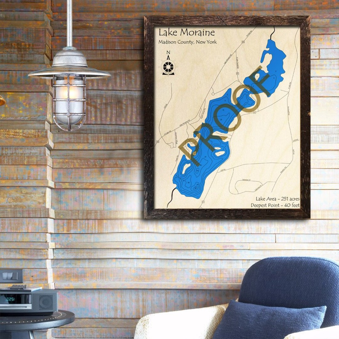 Lake Moraine, New York 3D Wood Map Cabin Decor Lake House Décor