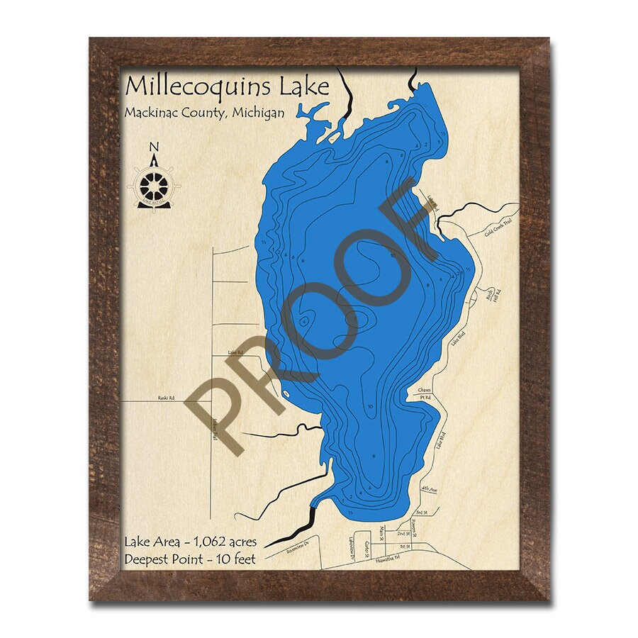 Millecoquins Lake MI 3D Wood Map Custom Nautical Map Cabin Etsy