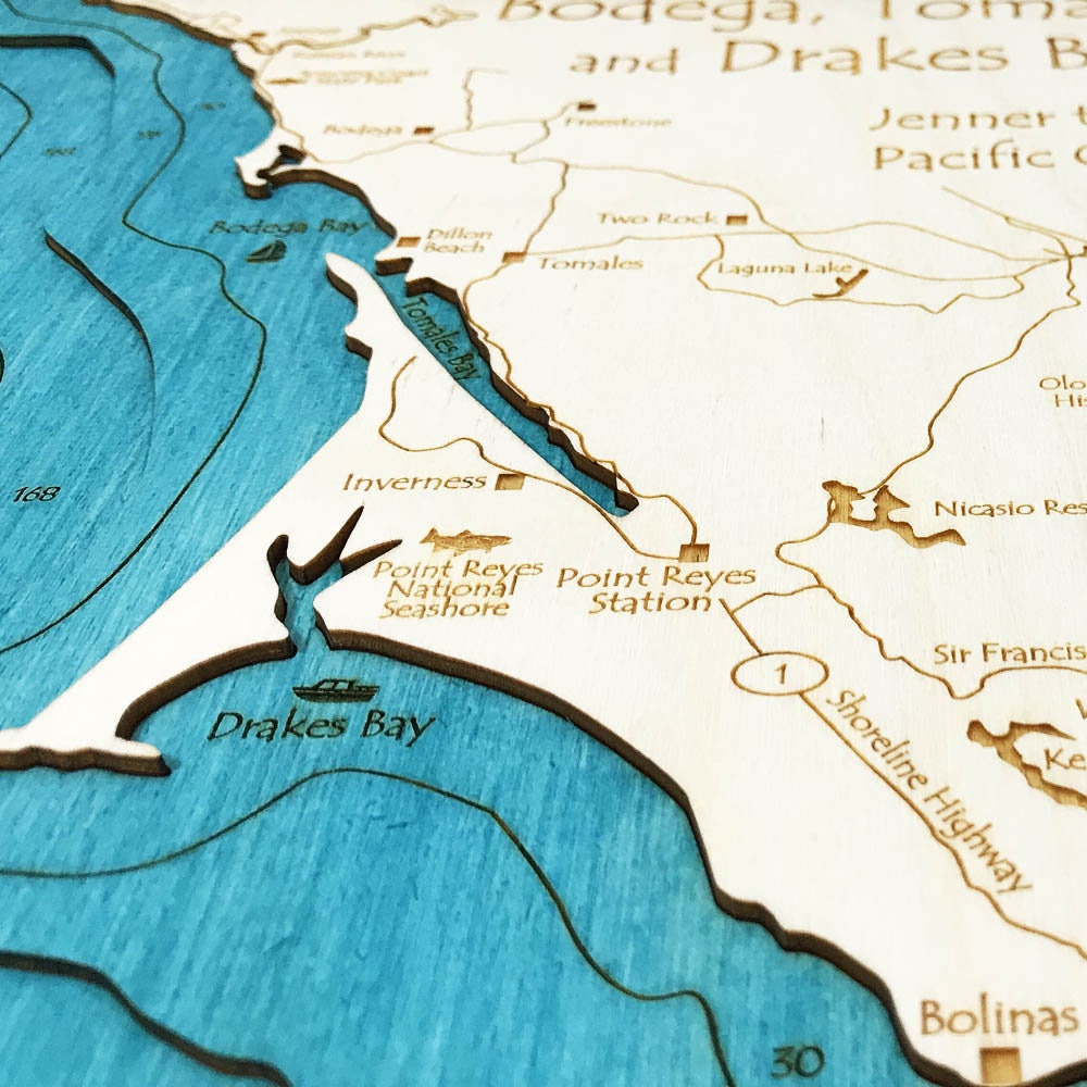 Bodega Bay Tomales Bay and Drakes Bay 3D Nautical Wood Map Etsy
