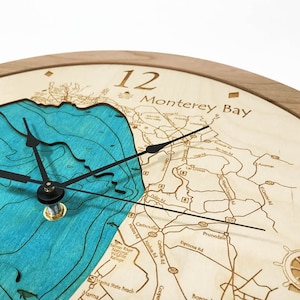 3D Nautical Clocks | Layered Wooden Maps - Custom Nautical Clocks | Wood Map - 10,000 Bodies of Water Available - Choose any Lake or Coast