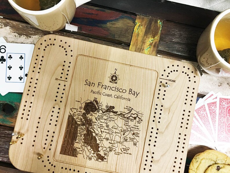 Custom Nautical Cribbage Game Boards Personalized Lake Map Etsy