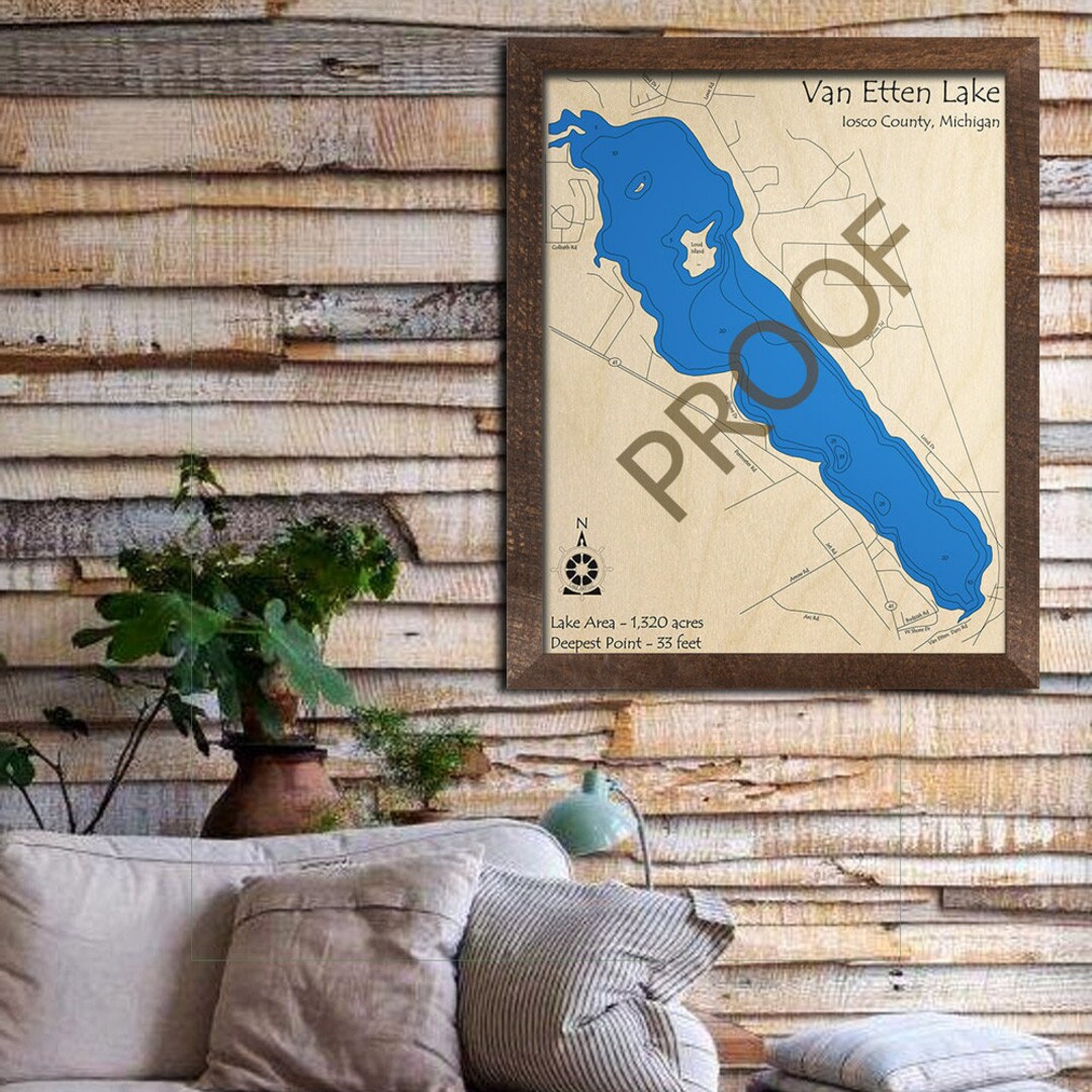 Van Etten Lake MI 3D Wood Carved Map Custom Nautical Map Etsy