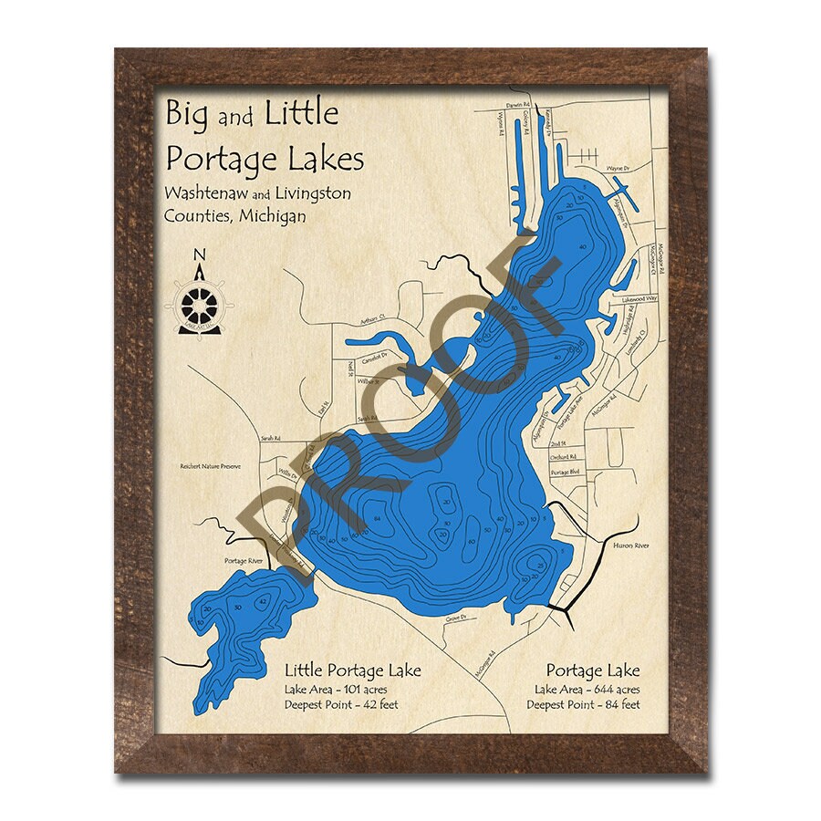 Portage Lake MI 3D Wood Map Custom Nautical Map Cabin Etsy
