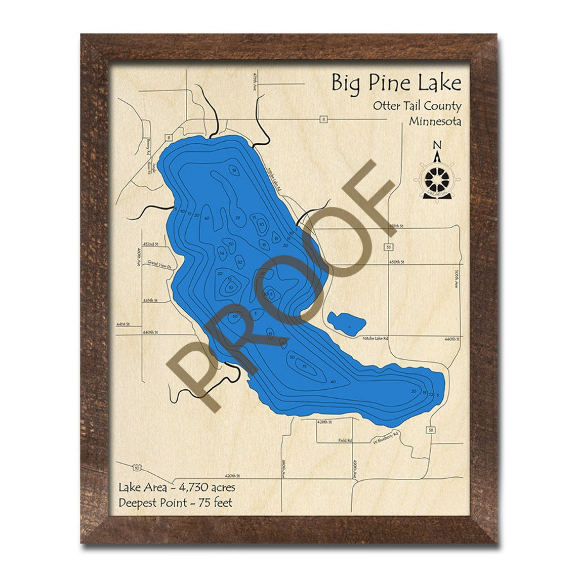 Big Pine Lake otter Tail Cty MN 3D Wood Map Custom Etsy