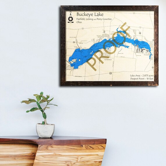Buckeye Lake Ohio 3d Laser Cut Wood Map Lake House Cabin Etsy