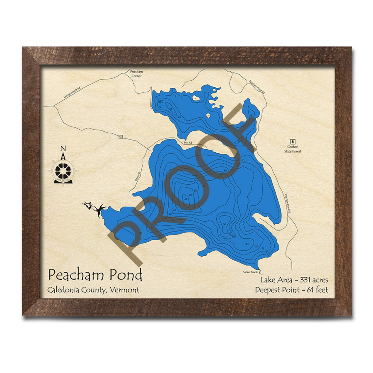 Peacham Pond VT 3D Wood Map Custom Nautical Chart Cabin Etsy.de