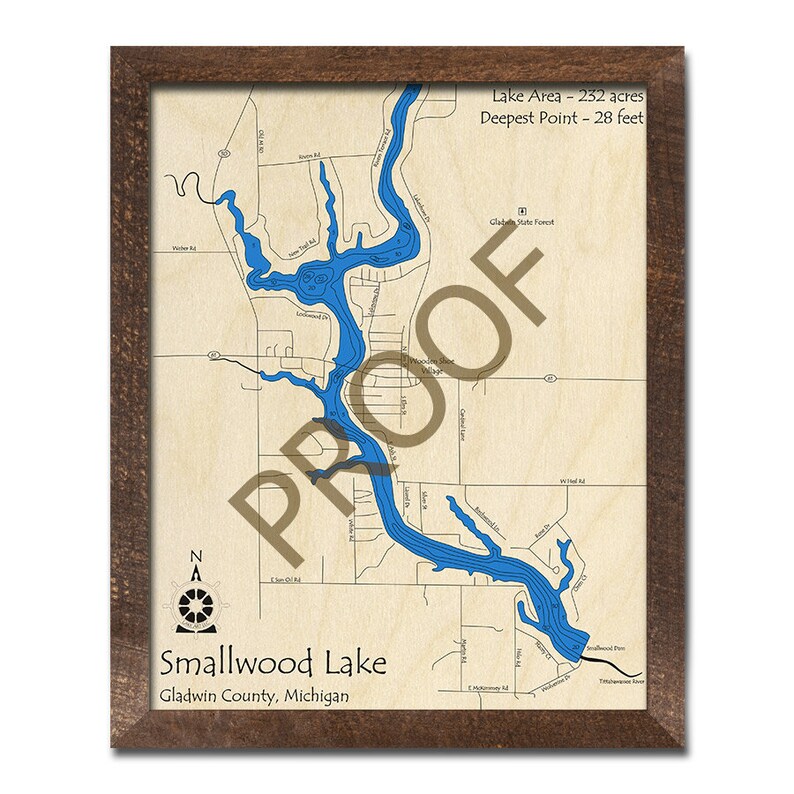 Smallwood Lake MI 3D Wood Carved Map Custom Nautical Map Etsy