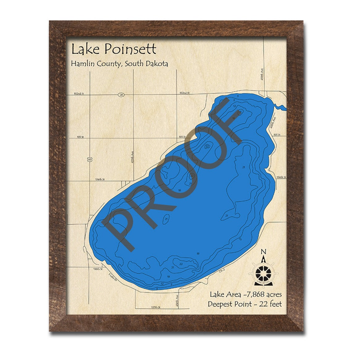 Lake Poinsett SD 3D Wood Map 3D Depth Map Cabin Decor Etsy