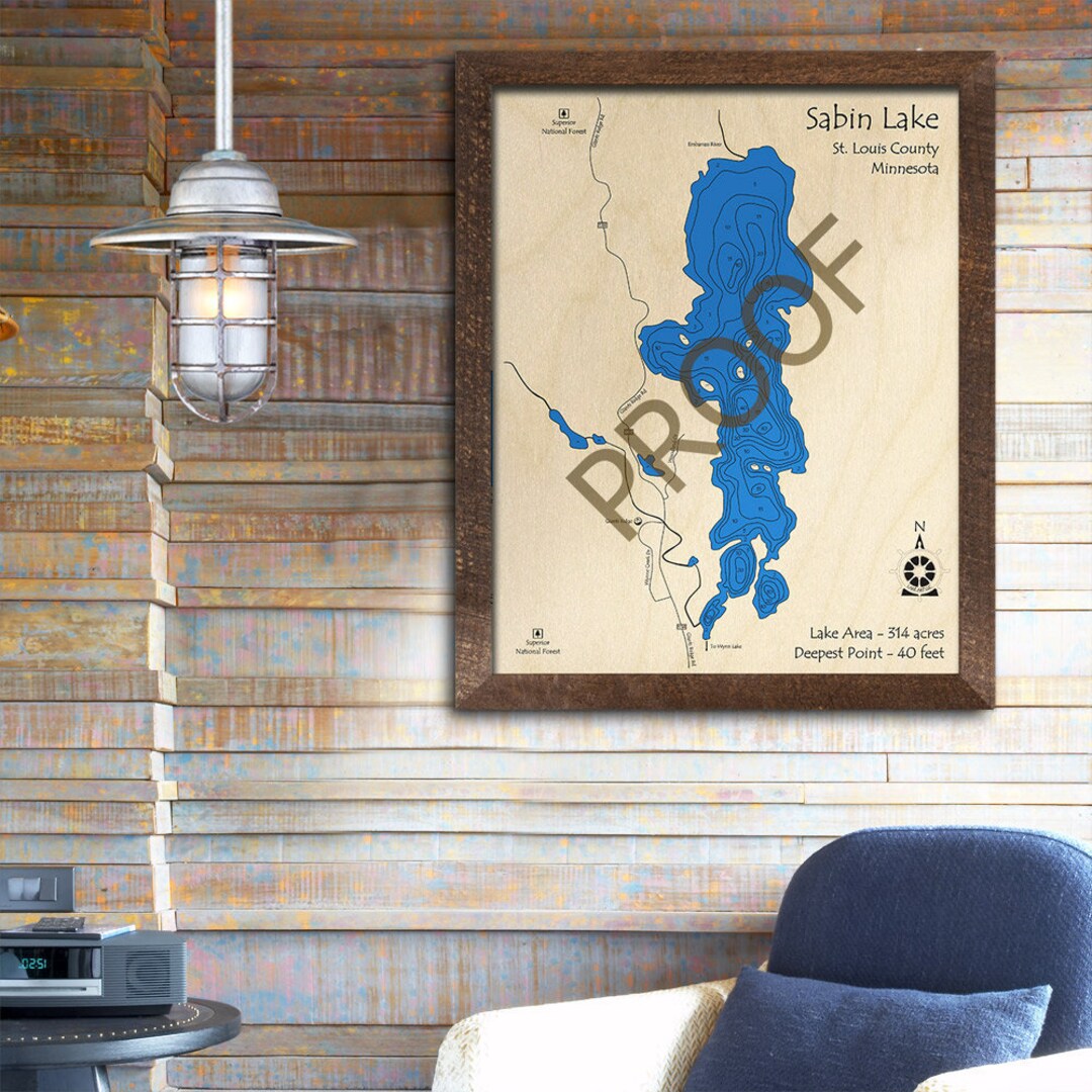 Sabin Lake MN 3D Wood Map Custom Nautical Map Cabin Decor Etsy