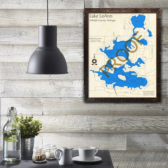Lake Leann Michigan 3D Wood Map Lake House Décor Cabin Etsy