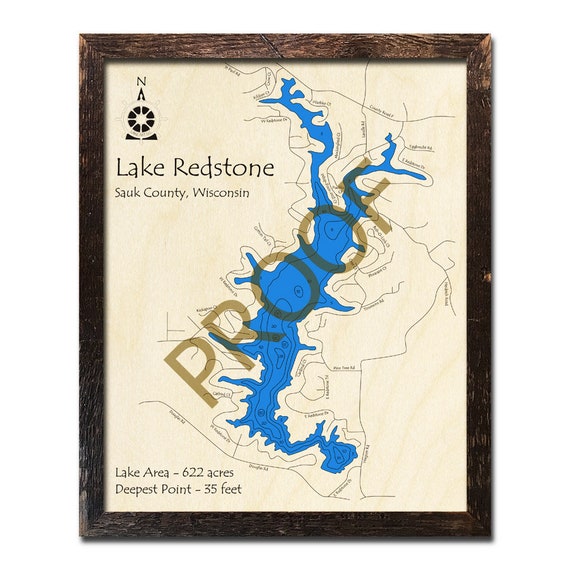 Lake Redstone Wisconsin 3d Wood Map Cabin Decor Lake Etsy