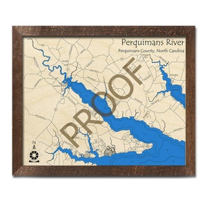 Wooden Perquimans River Map, North Carolina, 3D Wood Map | Custom Nautical Chart, Cabin Decor, Beach House Decor, 3D Wood Chart