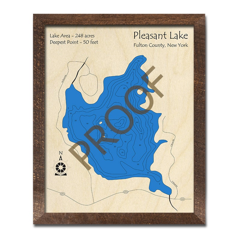 Pleasant Lake NY 3D Wood Map Custom Nautical Chart Cabin Etsy