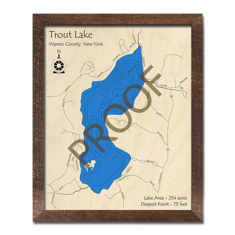 Trout Lake warren County NY 3D Wood Map Custom Nautical Etsy