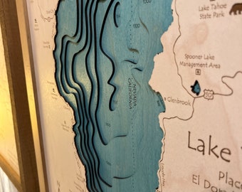 Lake Tahoe Wood Lake Map | Tahoe Framed Maps, Clocks, Cribbage Boards, Serving Trays | Lake Tahoe Gifts