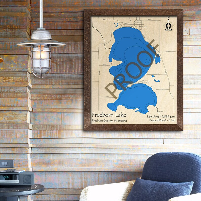 Freeborn Lake MN 3D Wood Map Custom Nautical Map Cabin Etsy