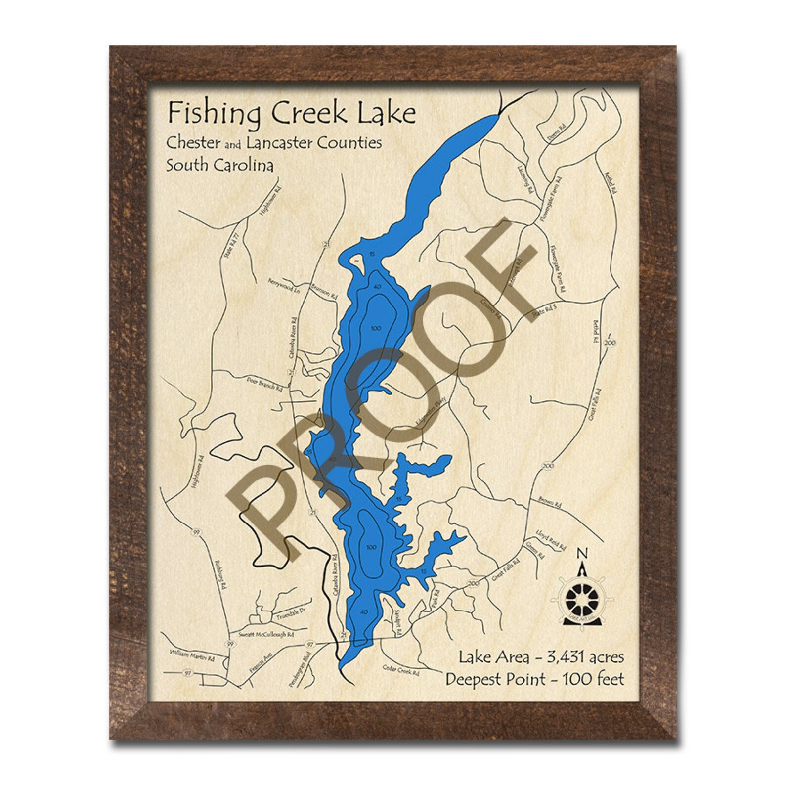 Fishing Creek Lake SC 3D Wood Map Custom Nautical Map Etsy