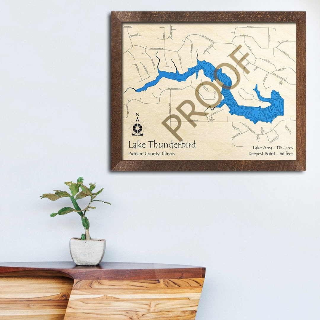 Lake Thunderbird Illinois 3D Wood Map Custom Nautical Map Etsy
