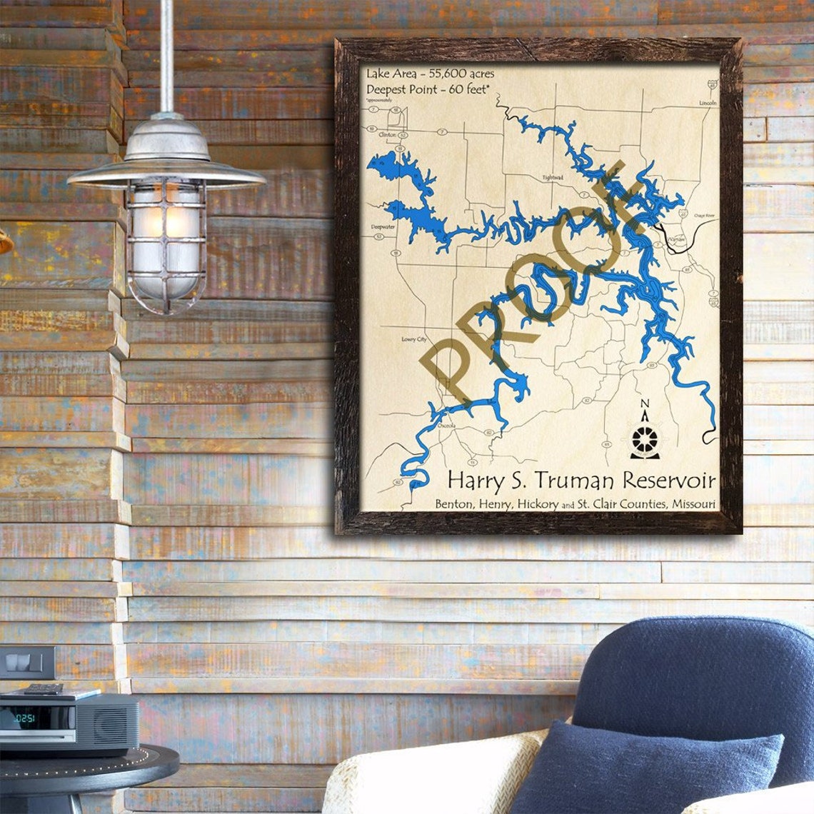 Harry S. Truman Reservoir Missouri 3D Wood Map Cabin Decor Etsy