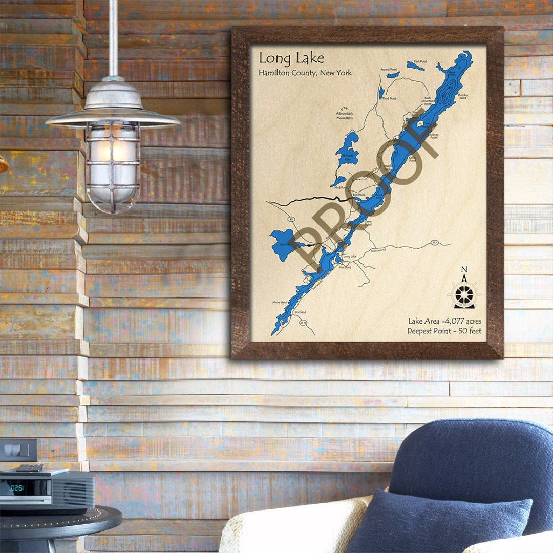 Long Lake, NY 3D Wood Map | Custom Nautical Chart, Cabin Decor, Lake ...