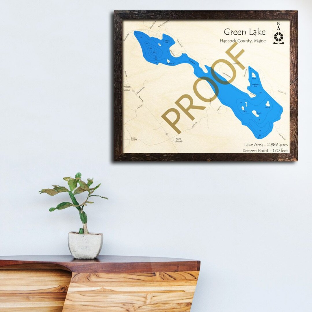 Green Lake, Maine 3D Wood Map Lake House Décor Cabin Decor Nautical