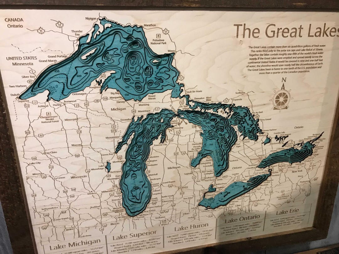 The Great Lakes 3D Wood Map | Lake House Décor - Cabin Decor - Nautical ...