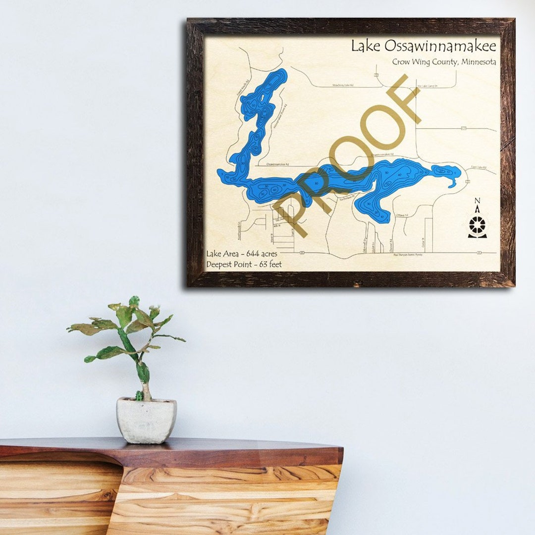 Lake Ossawinnamakee, Minnesota 3D Wood Map Cabin Decor Lake House Décor