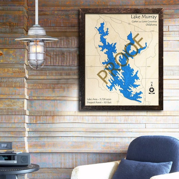 Lake Murray Oklahoma 3d Wood Map Custom Cabin Decor Lake Etsy