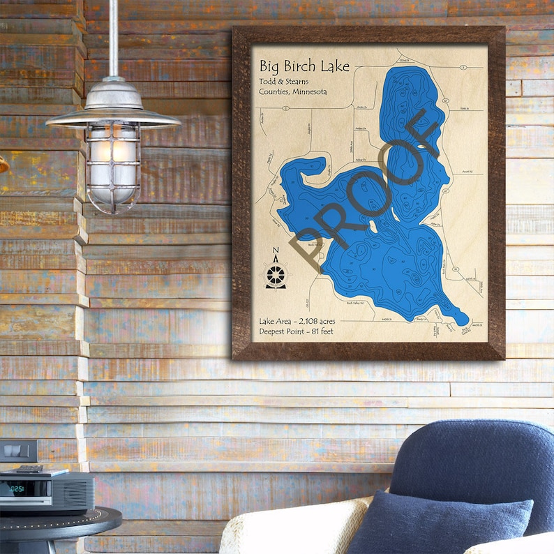 Big Birch Lake MN 3D Wood Map Custom Nautical Map Cabin Etsy