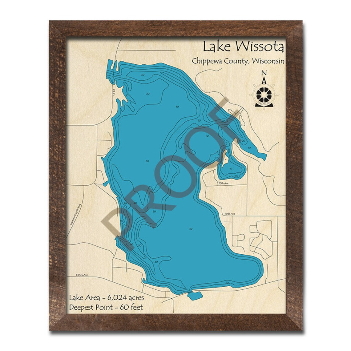 Lake Wissota WI 3D Wood Carved Map Custom Nautical Wall | Etsy