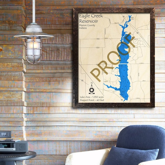 Eagle Creek Reservoir IN 3D Wood Map Custom Cabin Decor Etsy