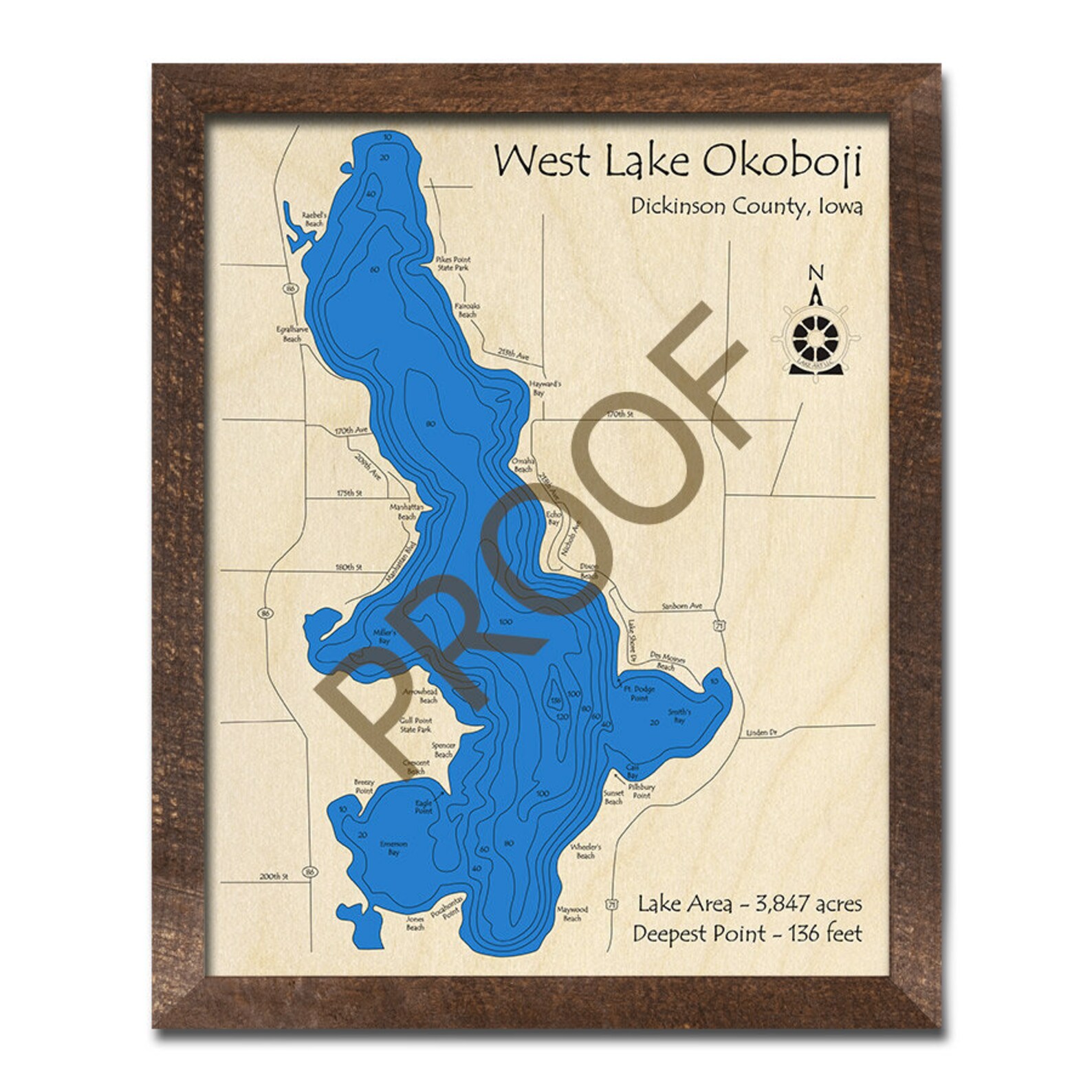 West Lake Okoboji Iowa 3D Wood Map Custom Nautical Map Etsy
