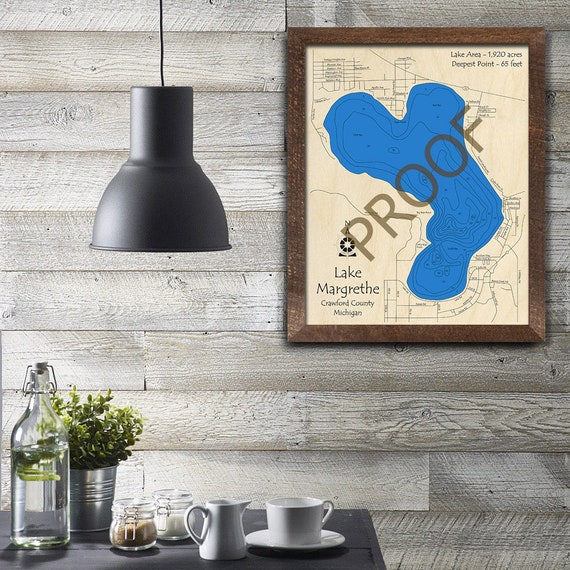 Lake Margrethe MI 3D Wood Map Custom Nautical Map Cabin Etsy