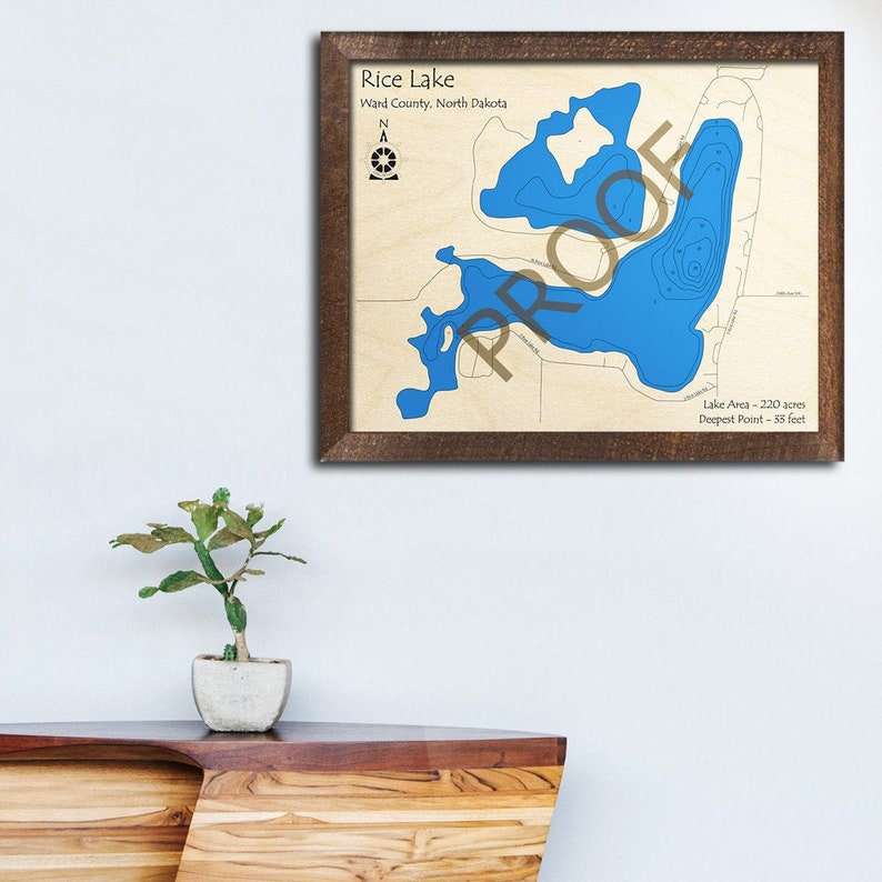 Rice Lake ND 3D Wood Map 3D Depth Map Cabin Decor Lake Etsy