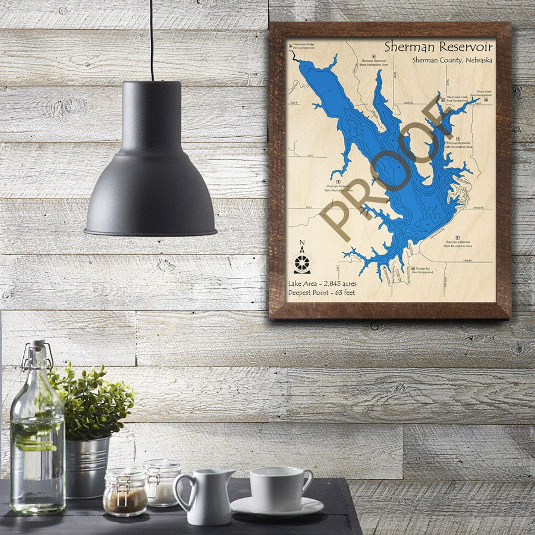 Sherman Reservoir NE 3D Wood Map 3D Depth Map Cabin Decor Etsy