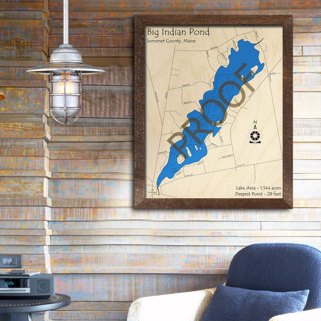 Big Indian Pond Maine 3D Wood Map Custom Nautical Map Etsy